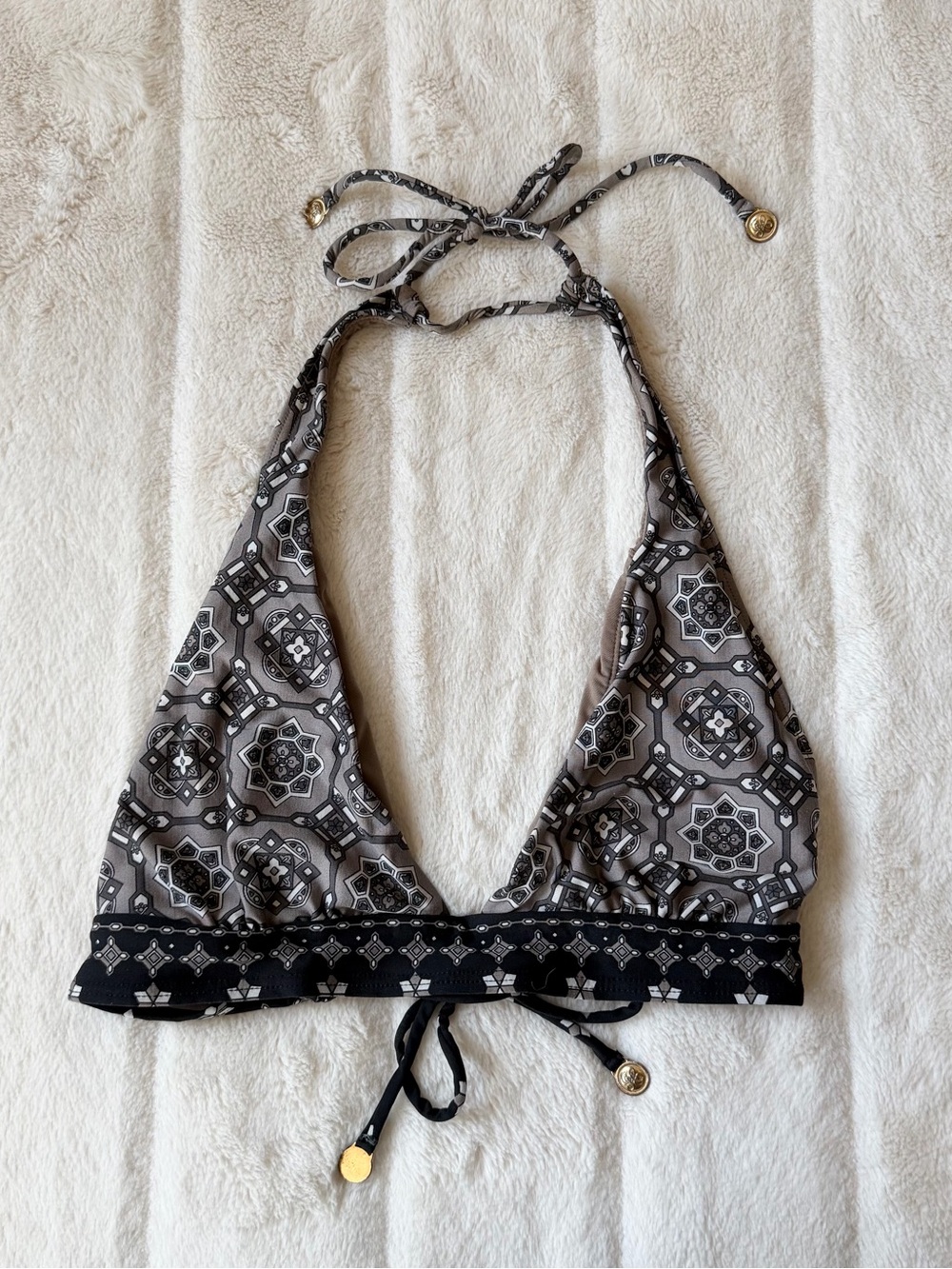 Vintage Y2K Juicy Couture Bikini Top Grey Black Print Size Large